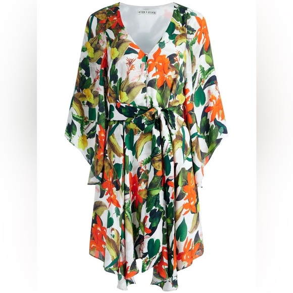 ALICE + OLIVIA Marva Floral Print Multicolor Tropical Belted Mini Dress Sz. XS - Picture 3 of 15